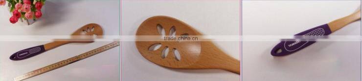 wooden kitchenware with silicon handle cooking utensil set