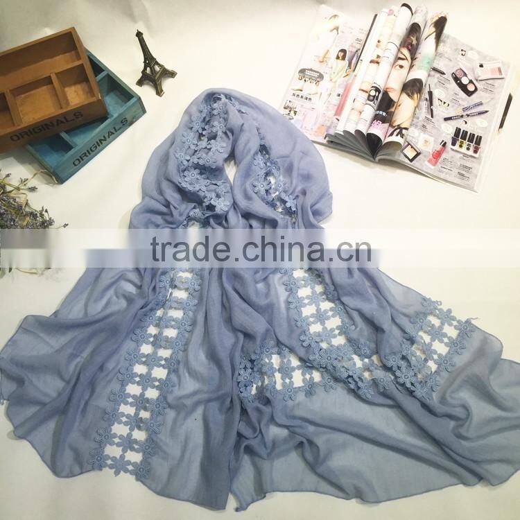 Charm Beautiful Embroidery Flower Joint Hollow Out Pattern Fashion Ladies Scarfs