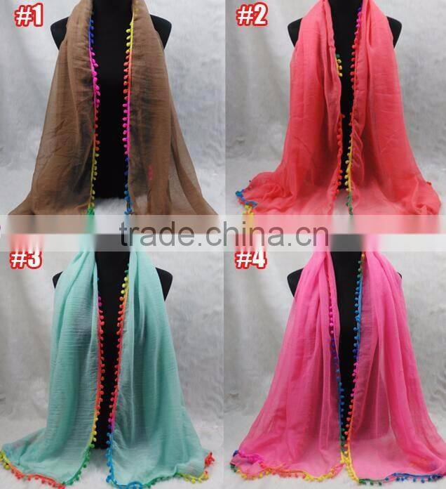 Custom Viscose Pompom Lady Muslim Dubai Scarf