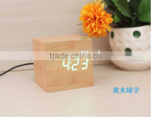 Cube wooden LED Alarm Clock despertador Temperature Solids Voice Control LED display electronic desktop Digital clocks Calendar