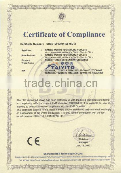 Taiyito wireless zigbee domotic smart home remote control touch screen light wall switch smart home automation