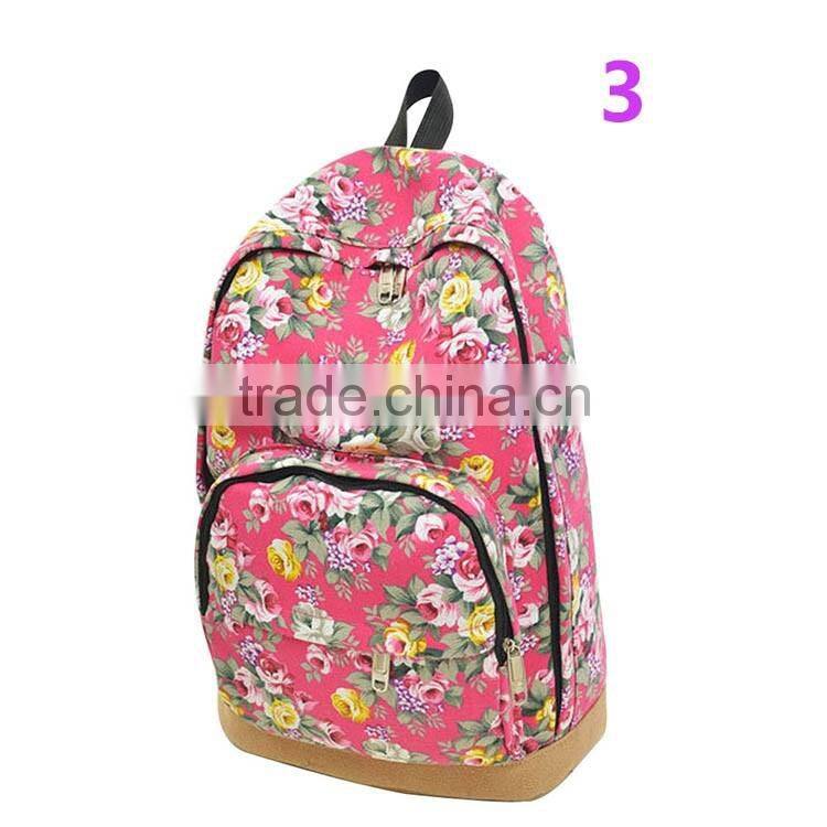 Vintage Retro Rose Floral Printing Backpack Women's Canvas Travel Backpack for Teenage Girls Rucksack