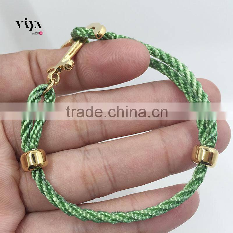 316 L Stainless Steel Colorful Cotton Rope String Leather Anchor Bracelet Fashion Jewelry Black Blue Green Red Purple Nylon Rope