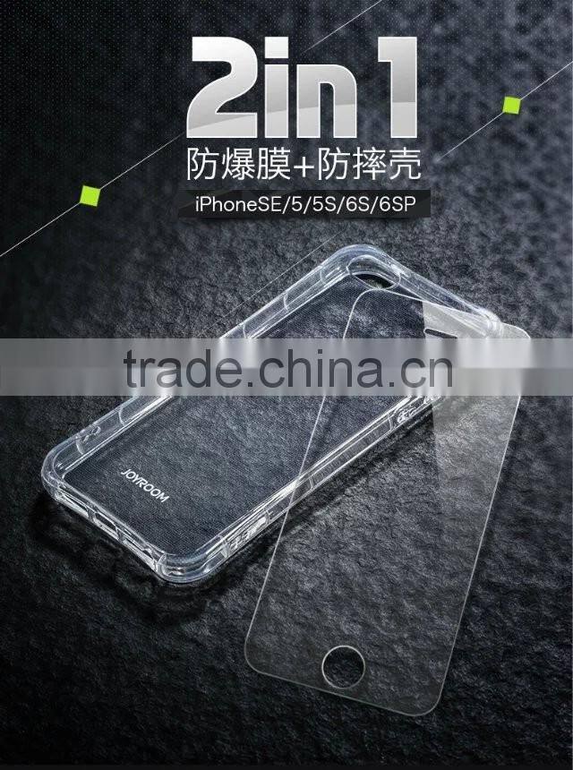 Joyroom ultrathin clear TPU curved case for iphone 6s plus 2in1 9H Soft 0.2mm explosion-proof nano menbrane for iphone 6 plus