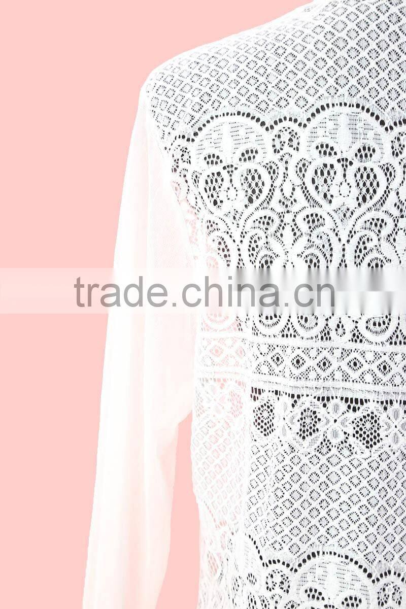 Latest lace hollow floral pattern ladies tops for leggings