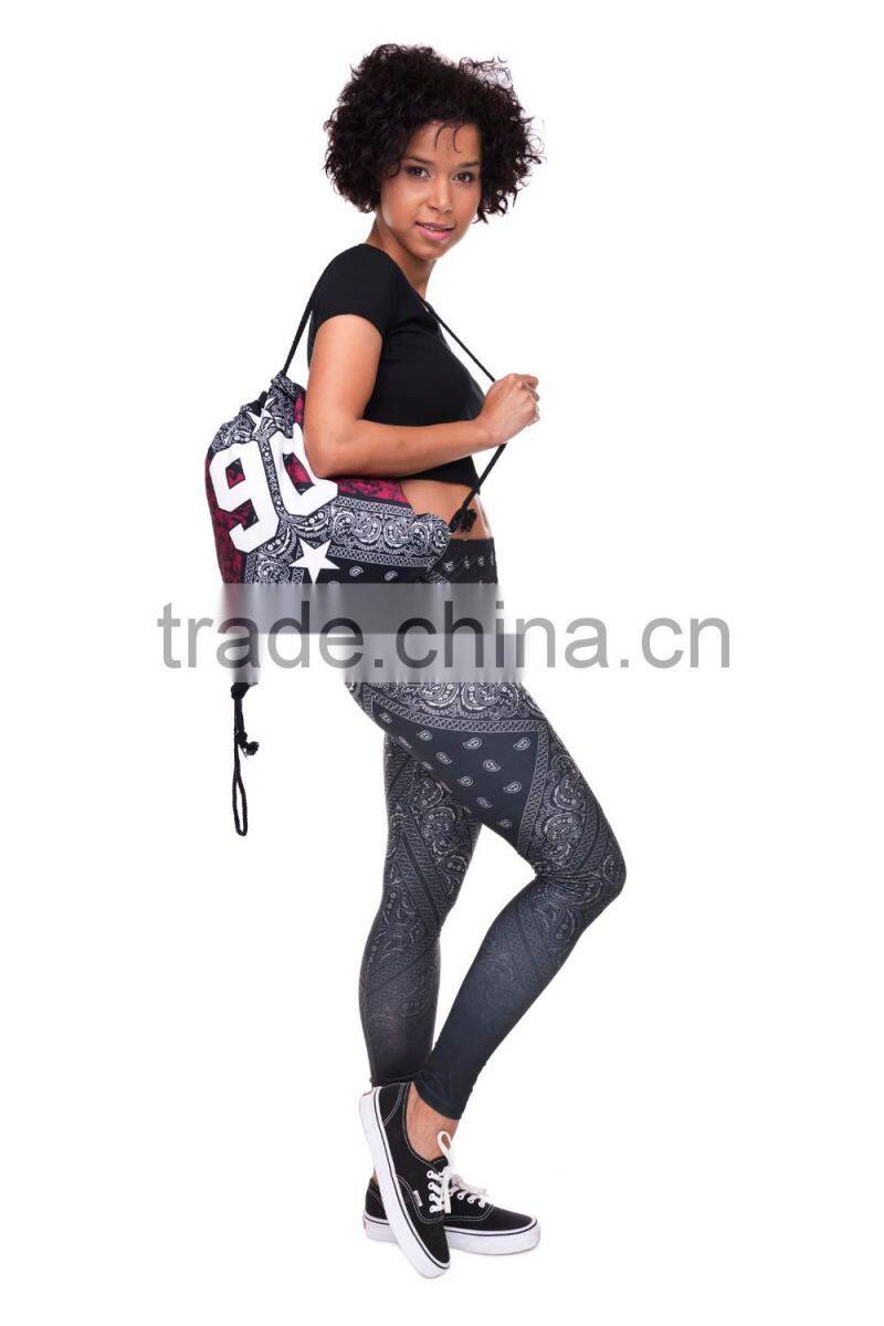 High Quality 3D Printed Bandana and Roses 90 Polyester Gift Drawstring Bag