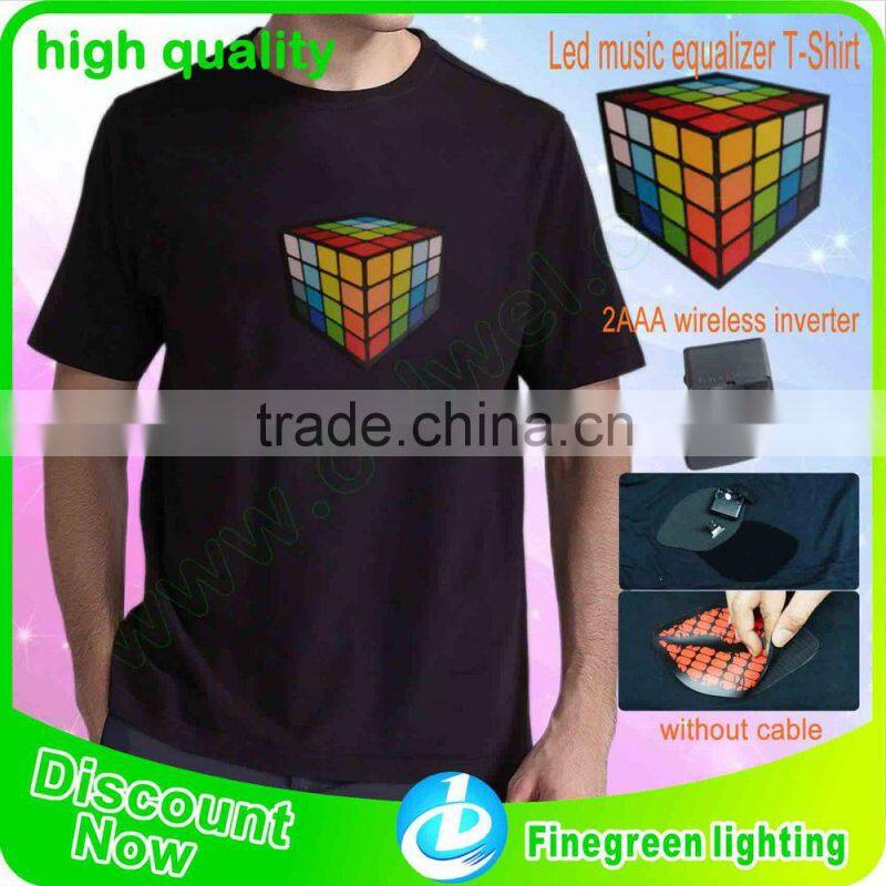 wireless sound activated el flashing t shirt with velcro