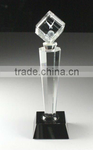 Crystal pyramid plaque with engraving crystal trophy