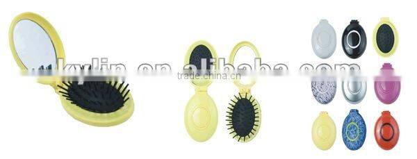 travel foldable pocket hair brush with cosmetic mirror set