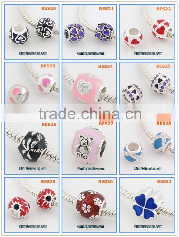 Wholesale White Enamel and Black CZ Sterling Silver Jewelry Beads BES58