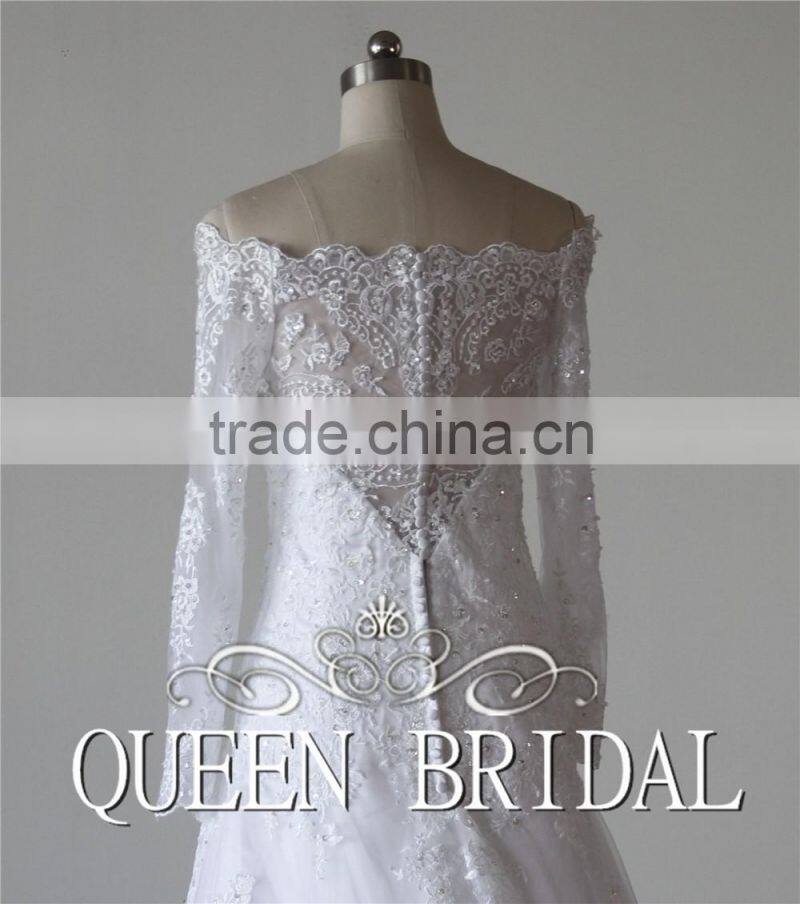 QUEEN BRIDAL Long Sleeve Wedding Dress Lace Beading Vestidos De Novia