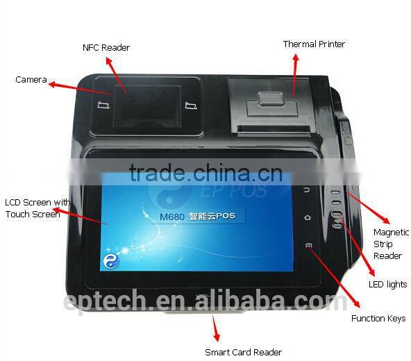 wireless 7' android rfid pos with barcode reader/finger printer/card reader/bluetooth pos terminal