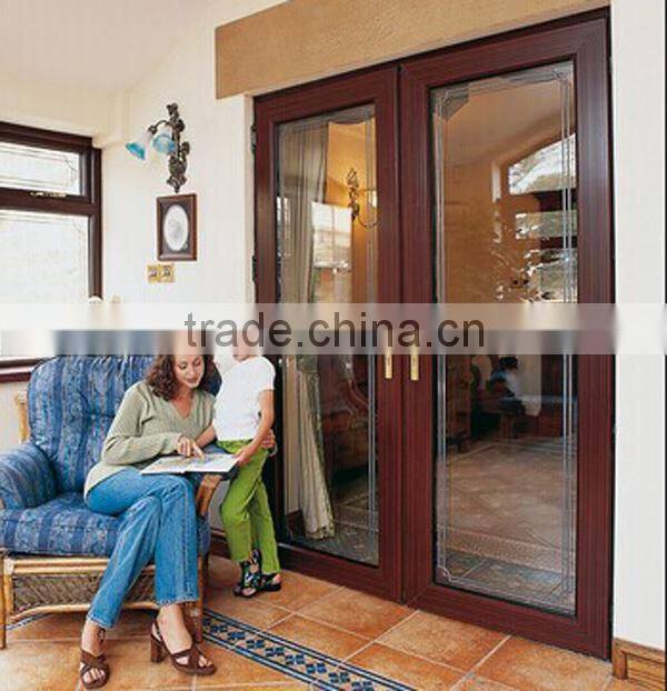 Exterior Solid Wood with Double Pane Tempered Glass Entrance Door Type French Door