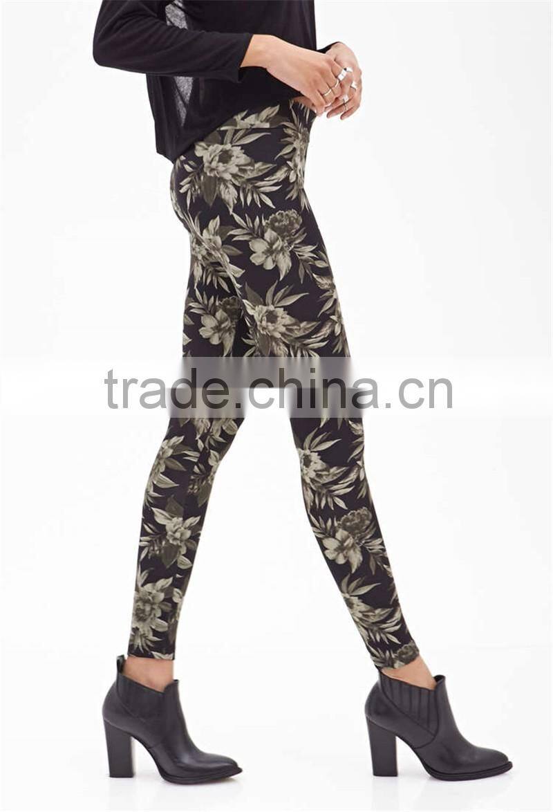Tropic Floral Cropped Skinny Leggings Women Casual Pants