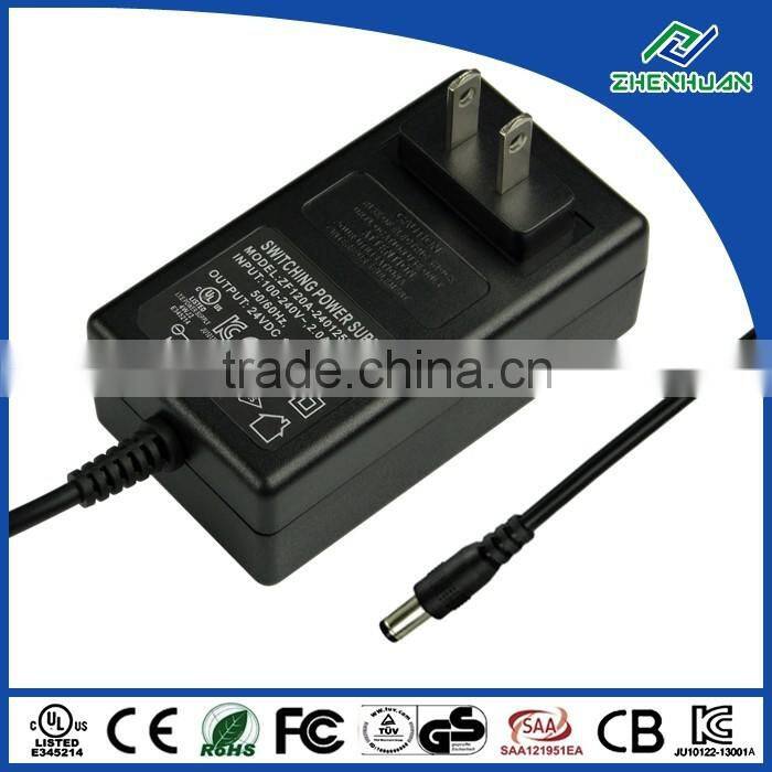 UL FCC 24V mass power AC adapter 24V 1.25A 30W with US power plug