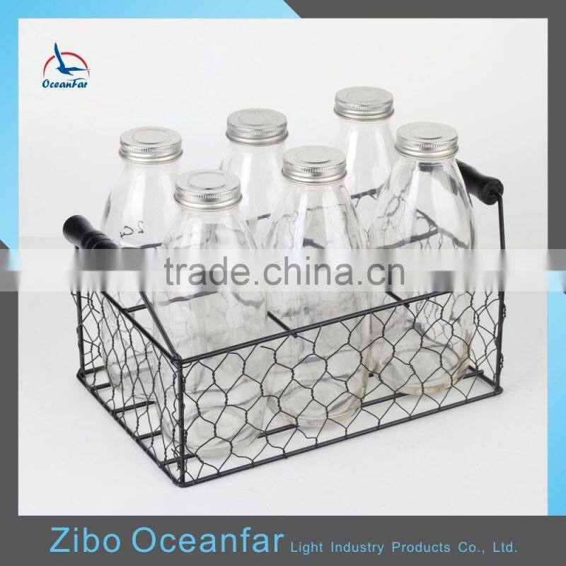 Fancy Transparent Set 6 Vintage Coconut Milk Glass Bottle Recycled Bottle Milk With Stand