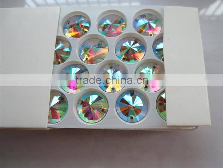 High quality low defect 18mm round shape crystal AB sew on crystal stone