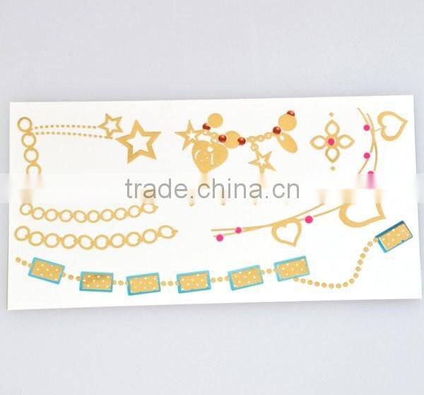 Custom radiant gold and silver heart shaped temporary tattoos flash gold tattoos water transfer body tattoo sticker manufacturer