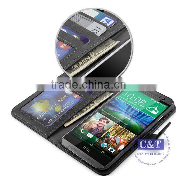 C&T Wholesale New Products 2015 Luxury Wallet PU Leather Case For HTC One M9