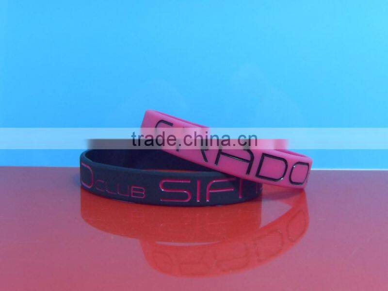 Debossed silicone wristband, Ink filled bracelet, Engraved wristband