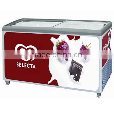 streamline sliding glass lid glass top door chest ice cream freezer with drain slot