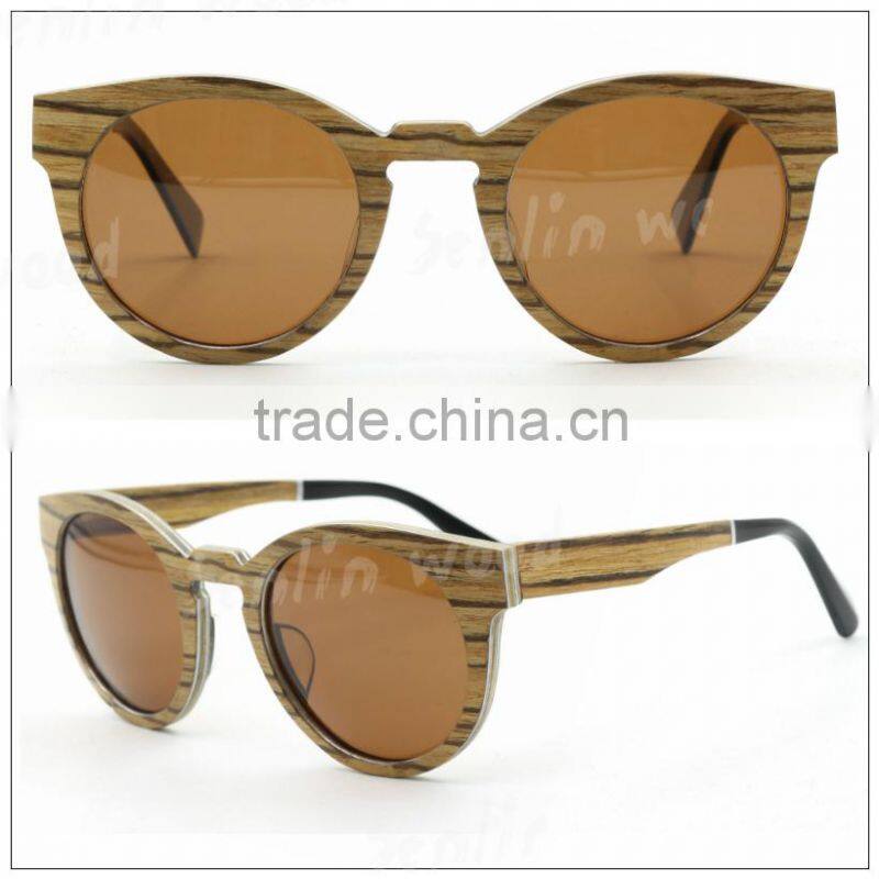2015 New Women Band Design Glasses Vintage Wood Round Frame Bike Sunglasses Polarized Len With Paper Case Sol Gafas