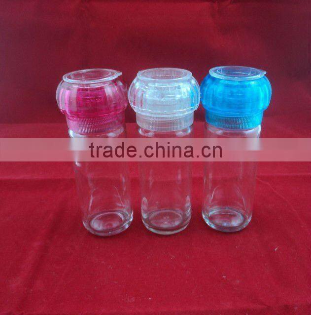 glass spice grinder, salt shaker and oil dispenser