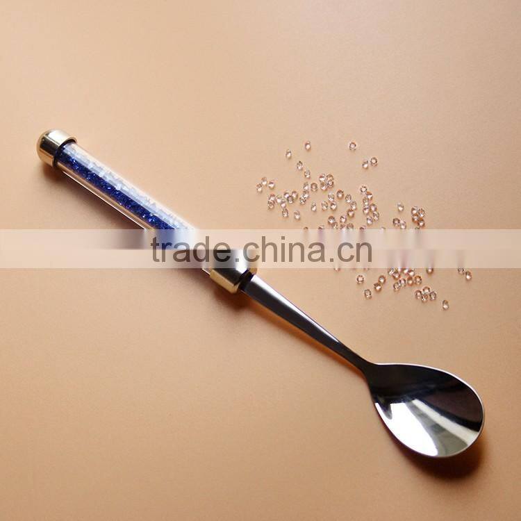 New design food safety stainless steel 18/8 wedding crystal dinner tea or coffee spoon with crystals in the acrylic handle
