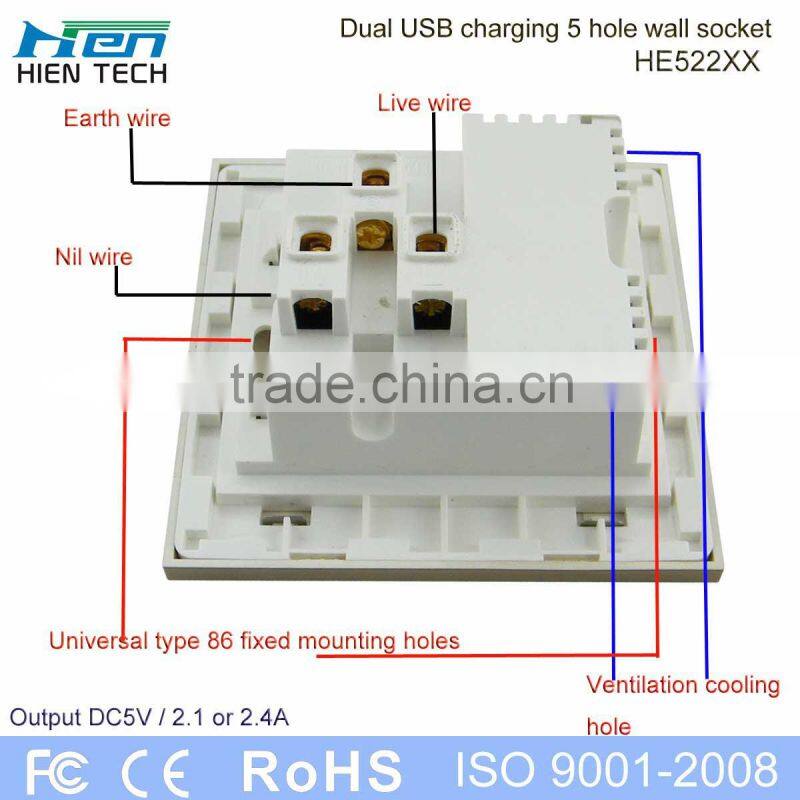 13A electricial wall socket Universal 5 pin usb plug/usb socket/usb wall socket