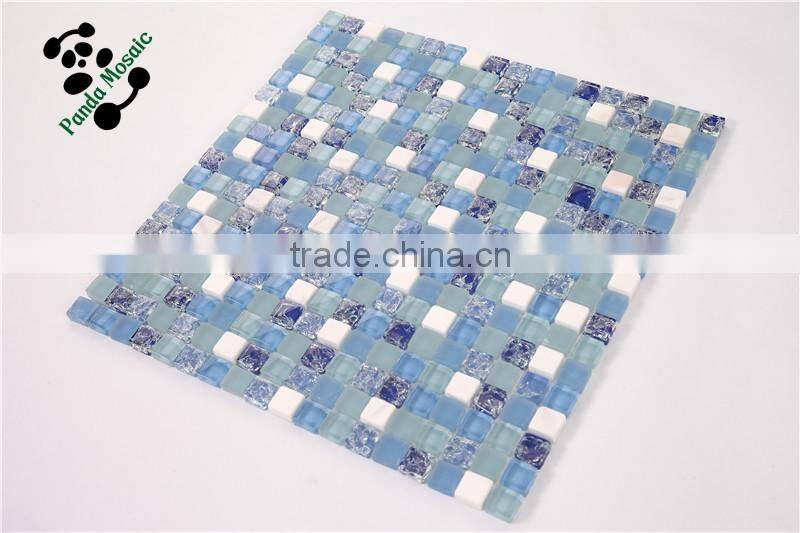 MB SMS01 Wholesale Glass Mix Stone Mosaic Foshan Tile Blue Glass Mosaic Tile Fireplace Wall Tile