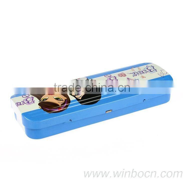 Two-layer tin cartoon kids students pencil case with shell covered
