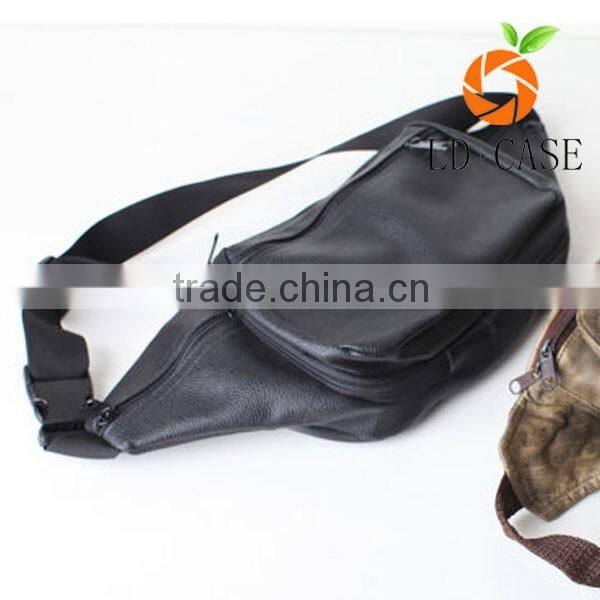 New Black PU Leather Compartment Waist Fanny Pack Belt Bag