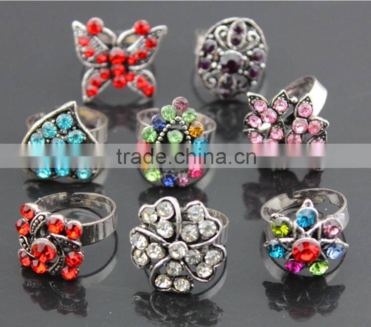Europe style alloy colourful diamante flower open rings