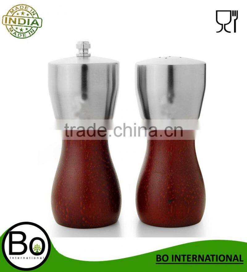 Stainless Steel Brown Wooden Shaker Ella Salt And Pepper (2 Pieces)
