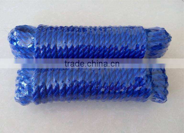 100% blue 3 strand polypropylene rope for tug and boat ships fishing