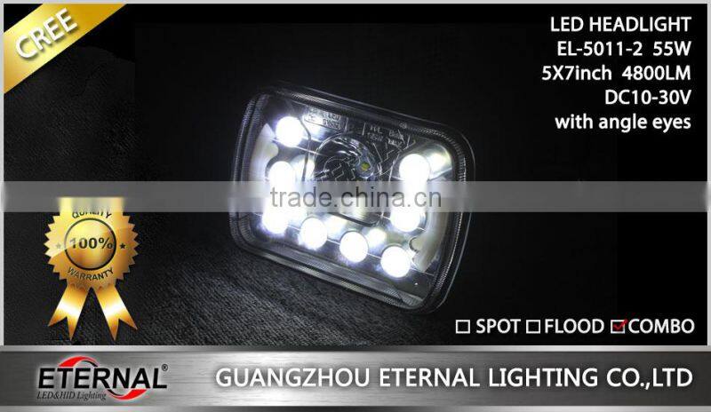 5x7in 55W sealed beam led headlightsealed dual beam with halo ring H4 plug for automotive Jeep off road 4x4 racing vehicles