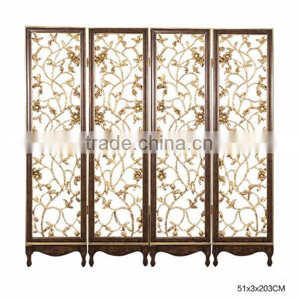 Curio Classic Furniture Decorative Folding Floor Screen, Antique Solid Wood Carving & Painting Four Doors Screen