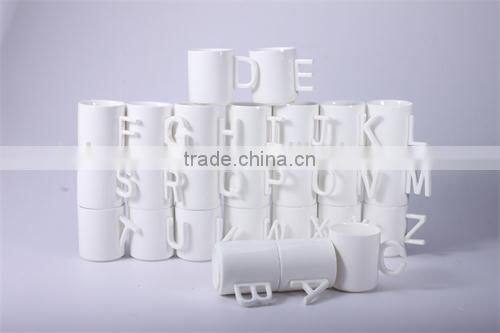 letter mug,promotion espresso mug with letter handle