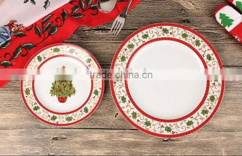 Porcelain Christmas Tree Dinner Plate Set