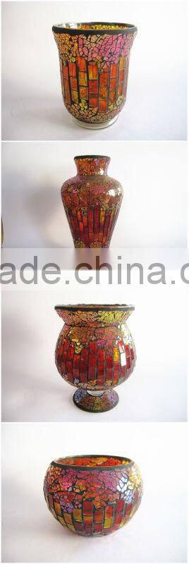 Splendid Mosaic Modern Wedding Gifts Crackle Single Red Golden Vase Chinese Flower Arrangements