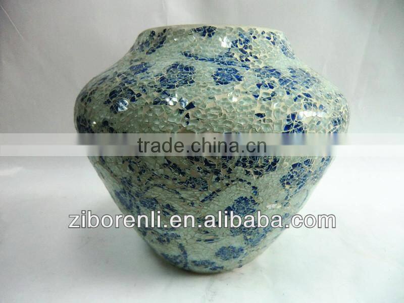 Home Handcraft Pretty Blue Rose Convex Mosaic Teal Murano Huge Decorative Vase