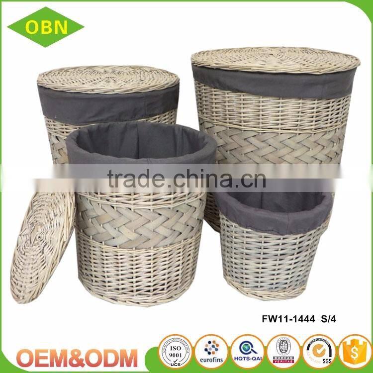 Wholesale best quality durable fabric decoration eco-friendly dirty clothes hamper cane wicker laundry basket with cover