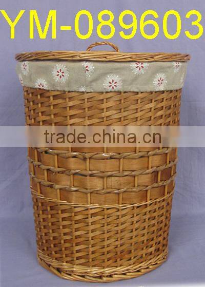 set of three white willow laundry hamper baskets with lining