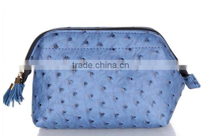 Fashion PU Ostrich Grained Leather Makeup Cosmetic Pouch Bag Storage Holder Case Hand Bag
