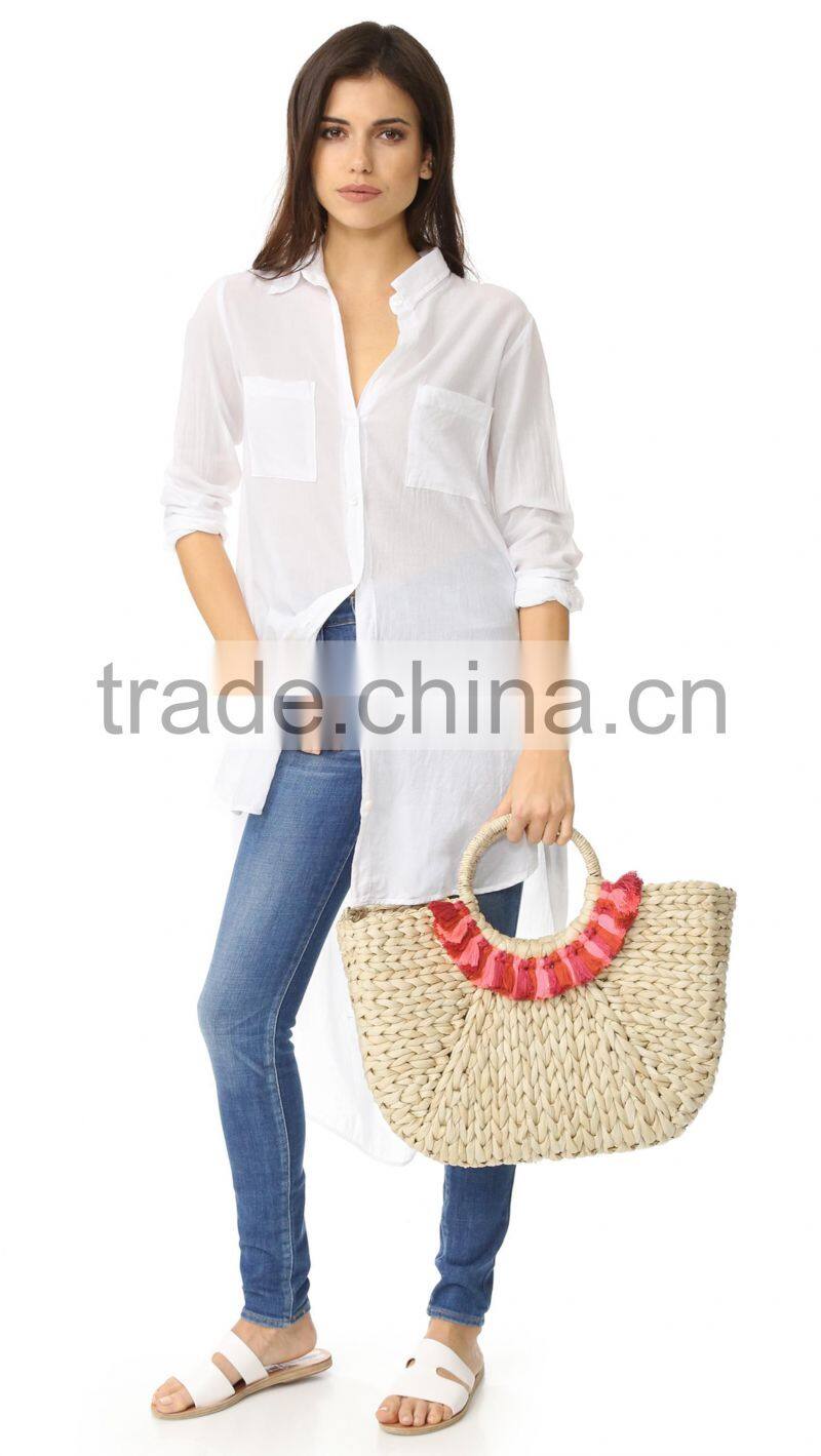 Water hyacinth pompom beach bag/ handbag with pompom