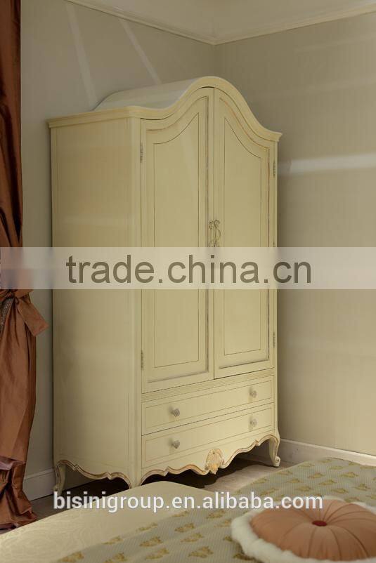 European style antique finished handmade children wooden carved girl princess twins - bed design with gold rim - BF07-70358