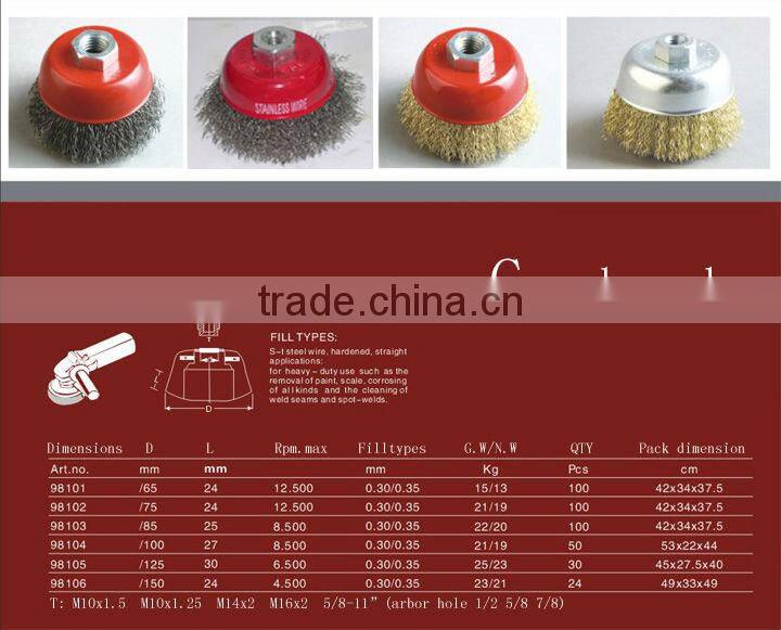 Stainless steel wire cup brush(65mm~150mm)