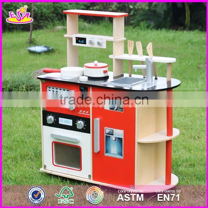 2017 New design red kids pretend play wooden kitchen toy W10C211