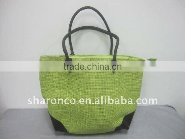 Candy strip paper straw fabric beach bag with handle