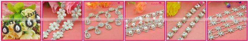 Clear Rhinestone Pearl Chain Dress Costume Trim Silver Fashion chain WRC-276